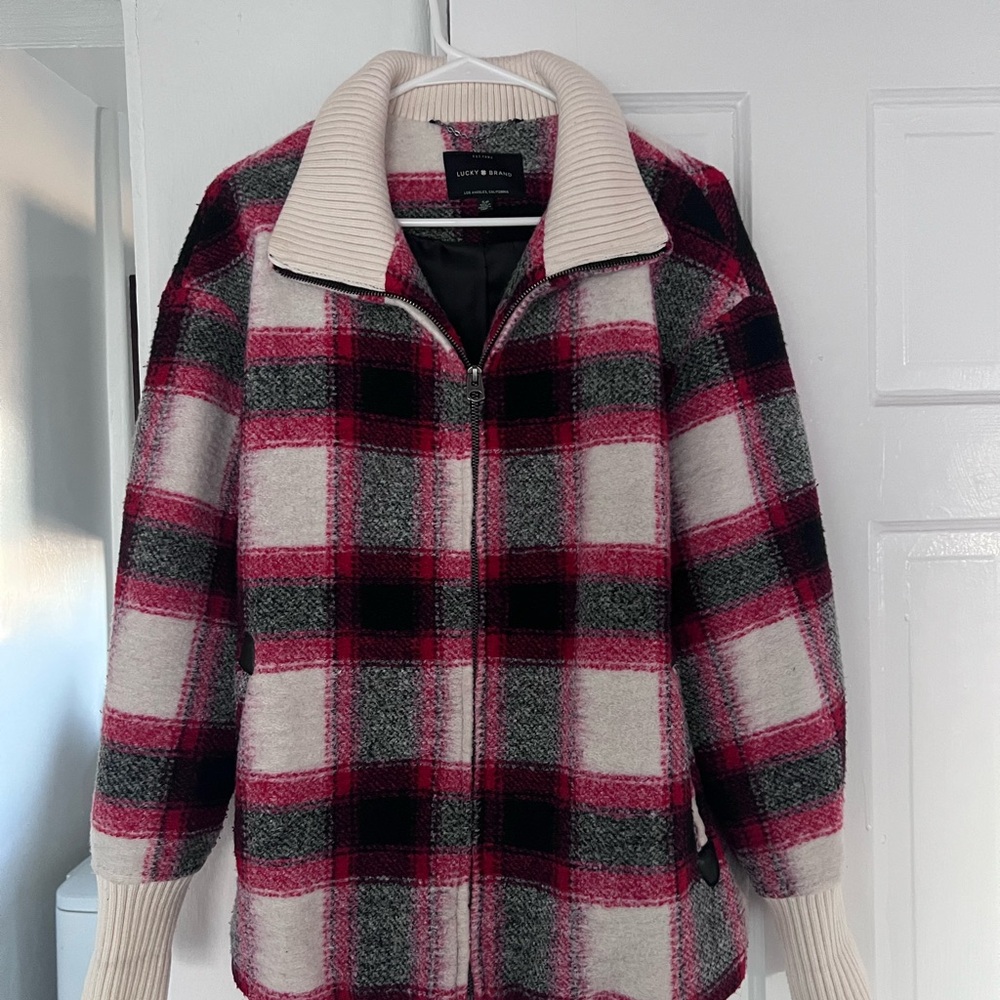 Plaid Wool Jacket - Red and Black, Lucky Brand, S